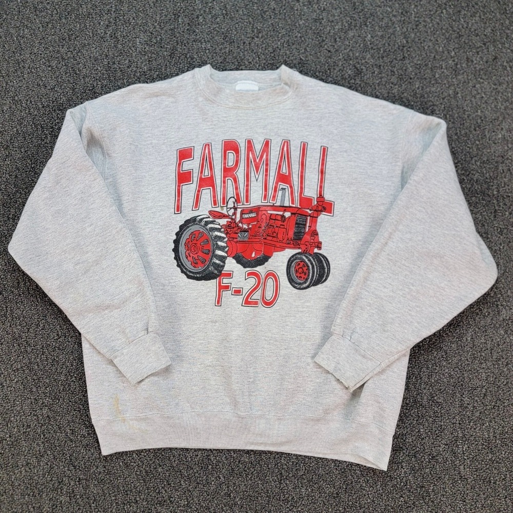 Vintage Farmall F-20 Sweatshirt Mens XL Gray Farming Tractor Tultex Made USA 90s